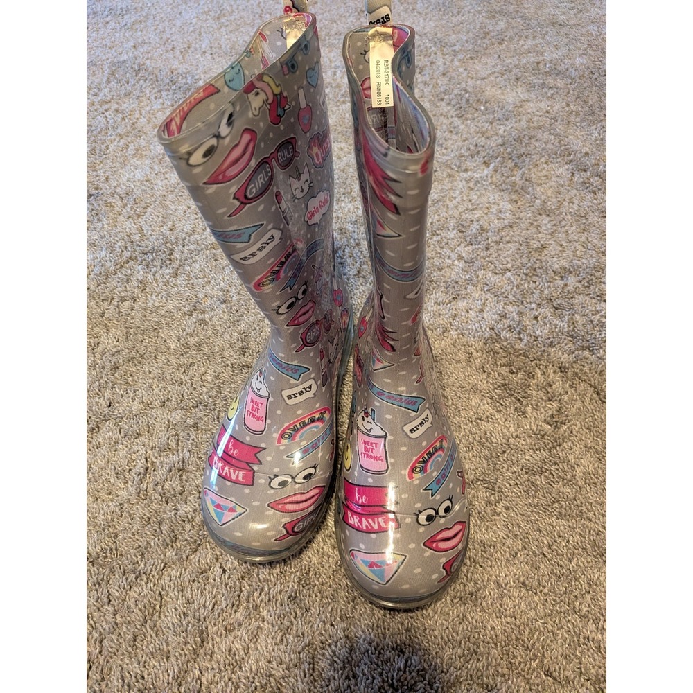 Capelli New York Kids Grey Pop Art Unicorn Rainbow Rain Boots Size 4 RBT-2179K